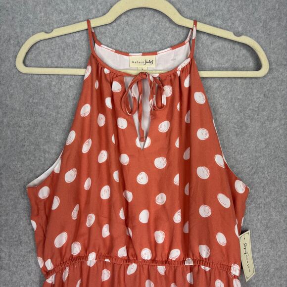 Maison Jules Dress Large Polka Dot Flowy Ruched Halter Resort Cruise Feminine - Picture 5 of 12